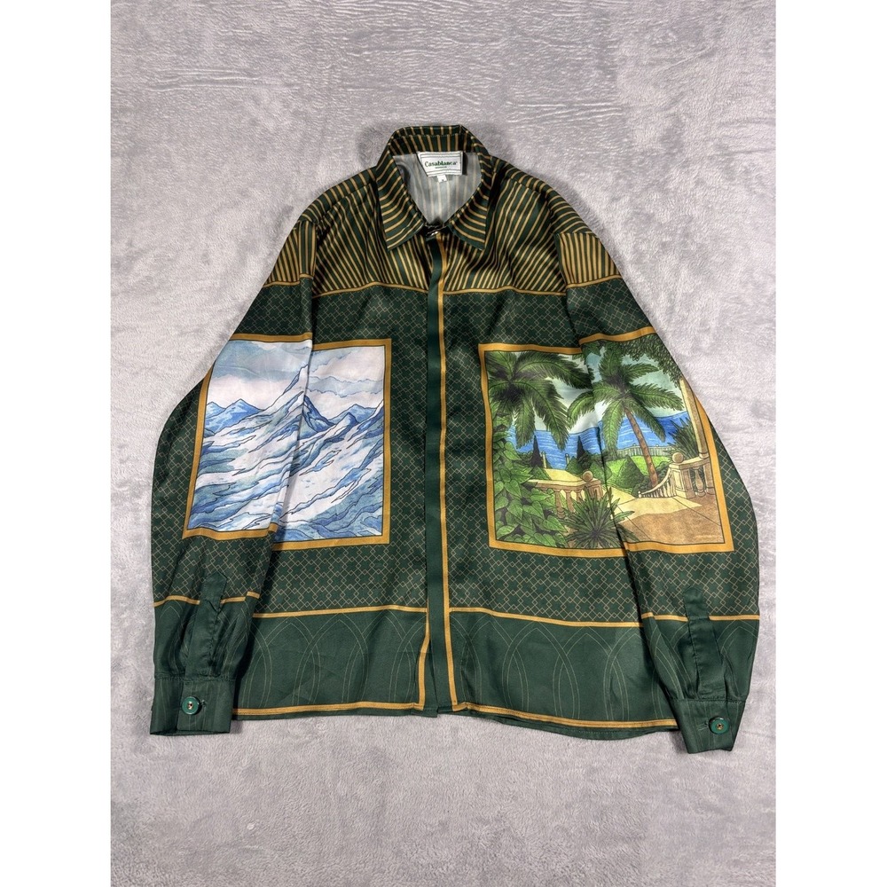 Casablanca Sound Of The Waves Silk Button Up Long Sleeve Shirt Green Mens M